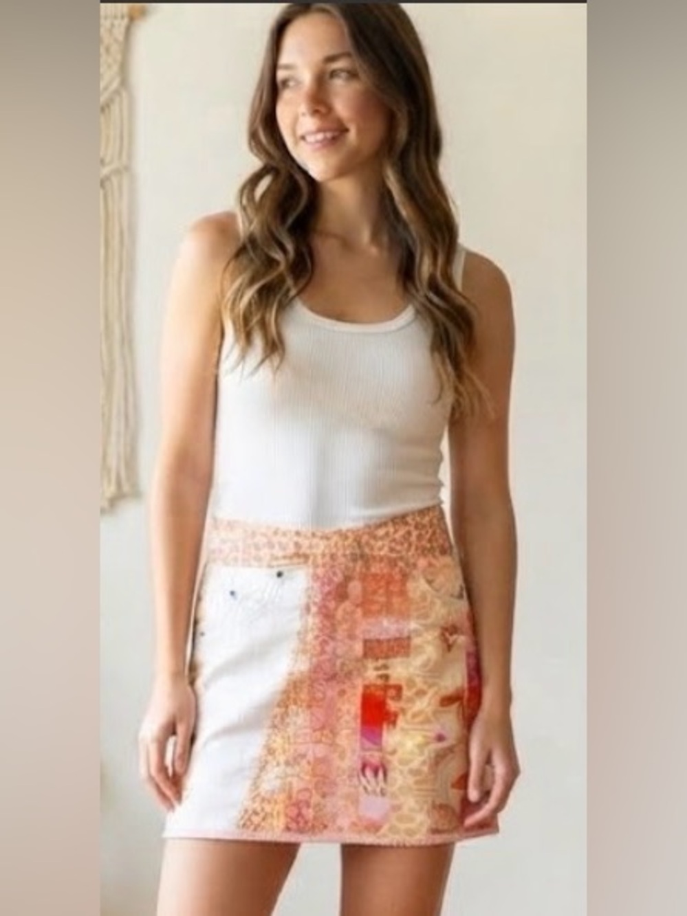 Uncommon Threads Donna McMillan Patchwork White Denim 2000s Mini Skirt 8